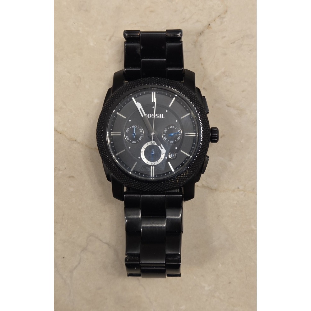 Fossil Machine Chronograph Black Dial Black Steel Strap Watch for Men -‎ FS4552